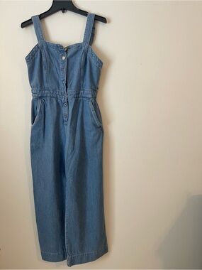 Denim&Co Light Blue Button-Front Wide Leg Jumpsuit